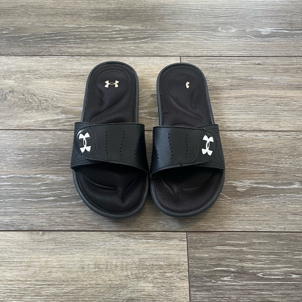 Under Armour Black Slide Sandals with White Logo